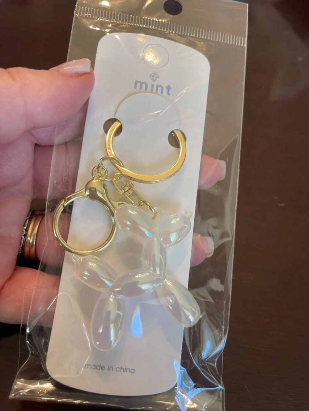 White Balloon Dog Keychain purse backpack charm key Holder Charm lobster clasp